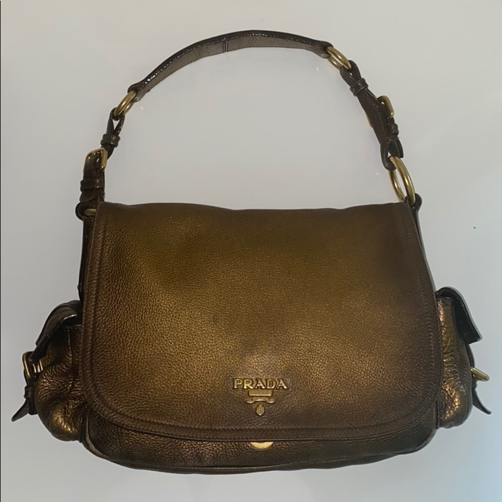 Vintage Prada metallic shoulder bag- Leather